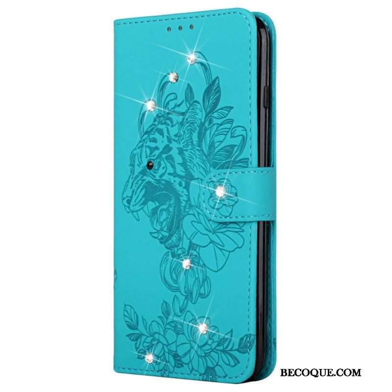 Etui Folio do Samsung Galaxy A13 5G / A04s Barokowy Tygrys I Diamenty