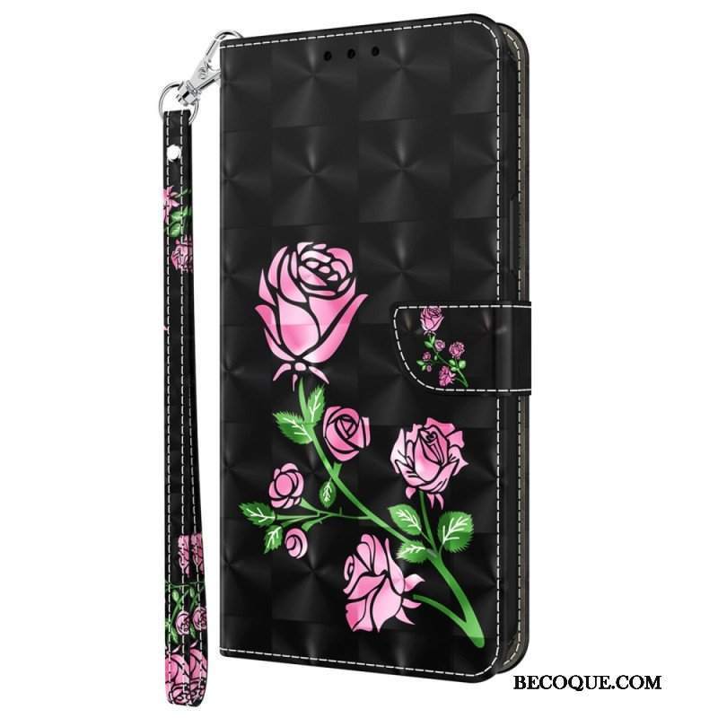 Etui Folio do Samsung Galaxy A14 / A14 5G z Łańcuch Paskowe Róże