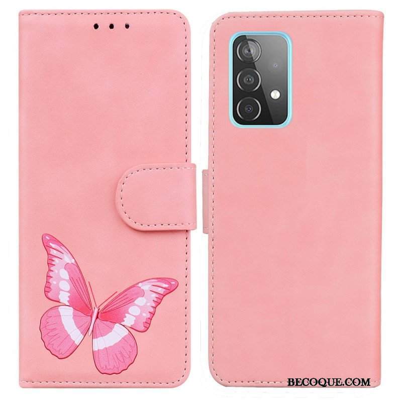 Etui Folio do Samsung Galaxy A52 4G / A52 5G / A52s 5G Motyl Dotykający Skóry