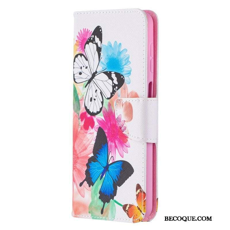 Etui Folio do Samsung Galaxy M12 / A12 Malowane Motyle I Kwiaty