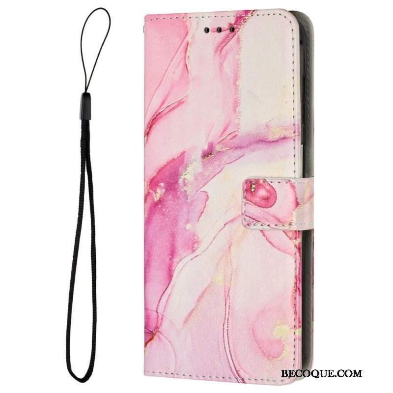 Etui Folio do Samsung Galaxy M13 Marmur Ze Smyczą