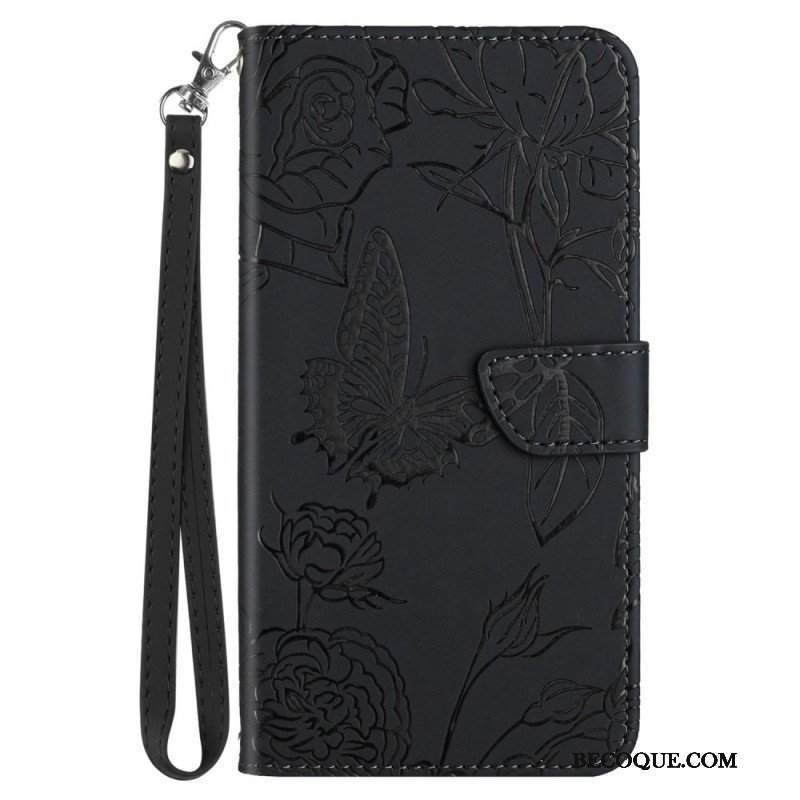 Etui Folio do Samsung Galaxy M23 5G Dyskretne Motyle I Smycz