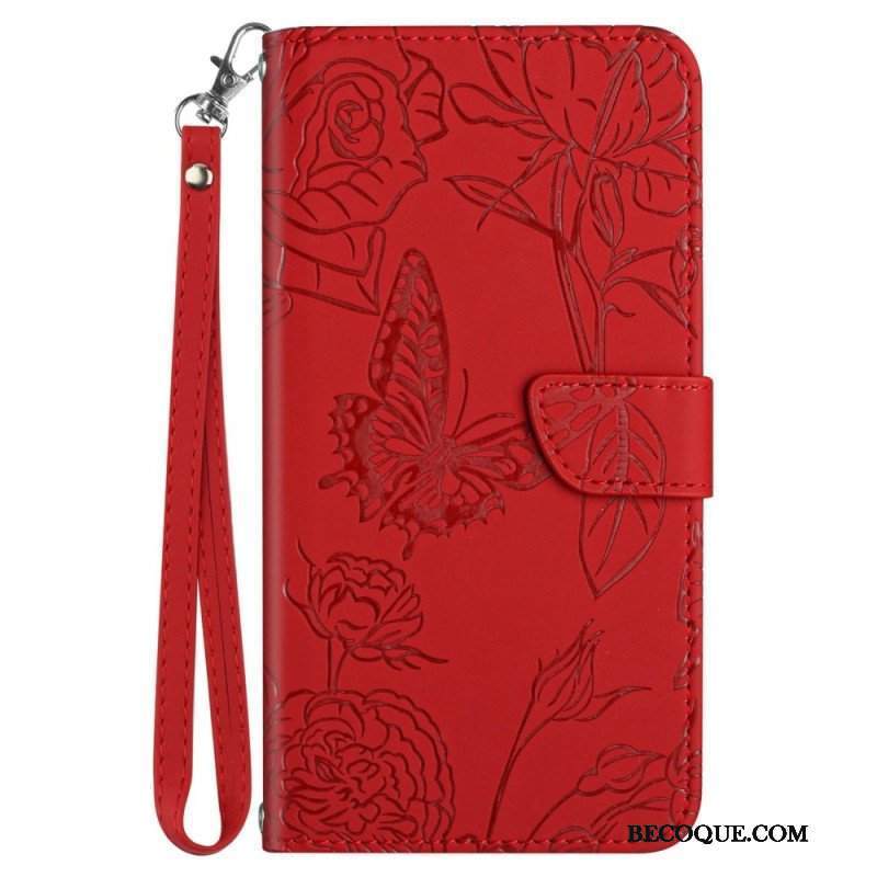 Etui Folio do Samsung Galaxy M23 5G Dyskretne Motyle I Smycz