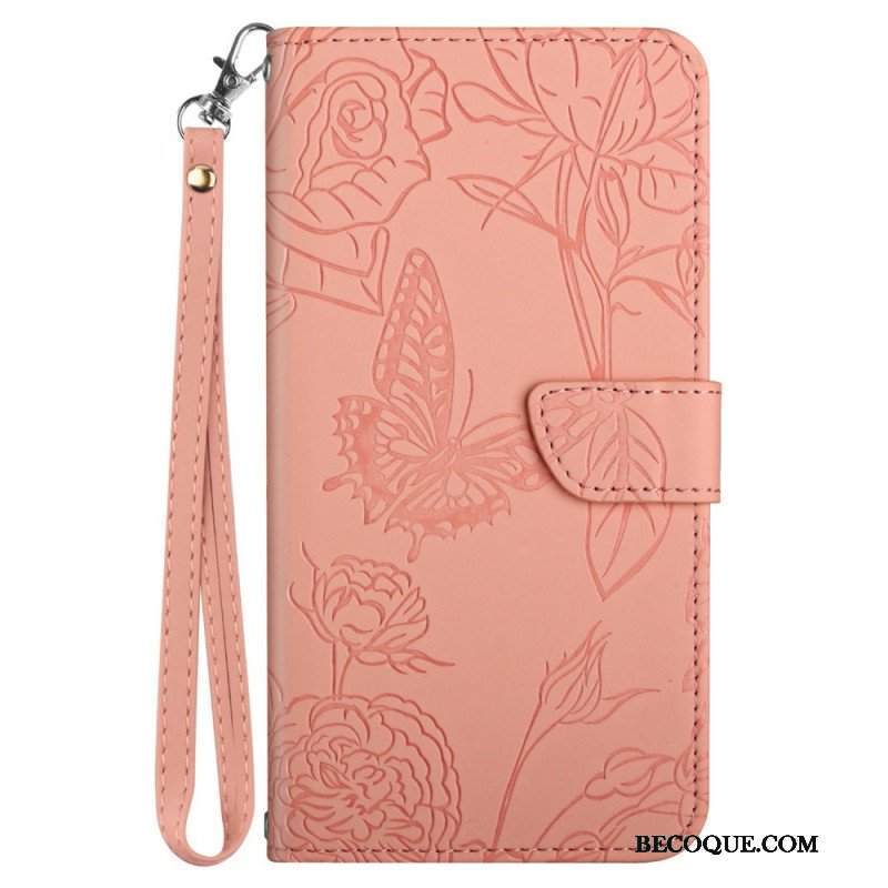 Etui Folio do Samsung Galaxy M23 5G Dyskretne Motyle I Smycz