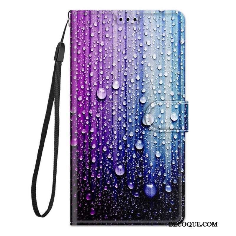 Etui Folio do Samsung Galaxy M23 5G Krople Wody Ze Smyczą