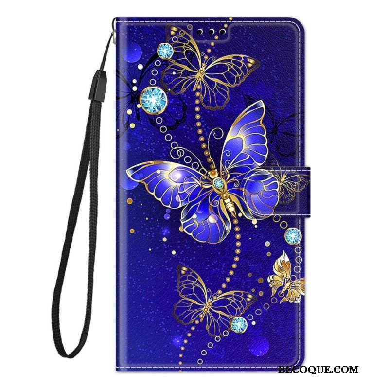 Etui Folio do Samsung Galaxy M23 5G z Łańcuch Wachlarz Motyli Na Pasku