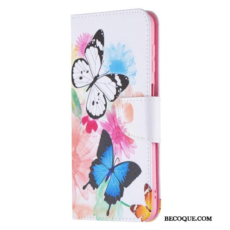 Etui Folio do Samsung Galaxy M32 Malowane Motyle I Kwiaty