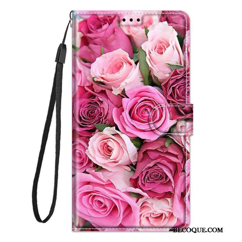 Etui Folio do Samsung Galaxy M53 5G Róże Z Smyczą