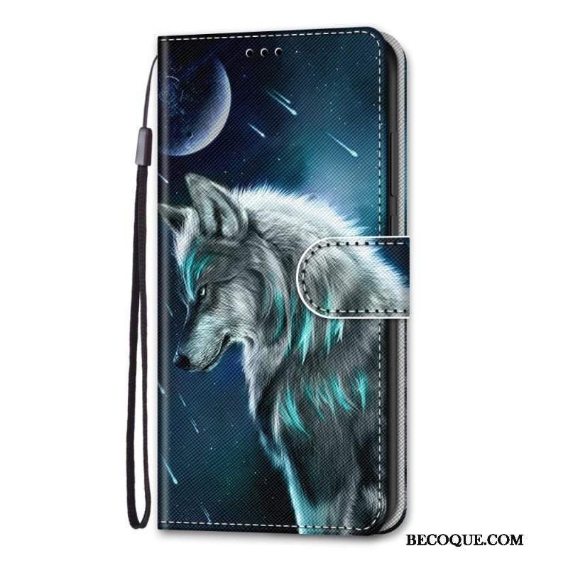 Etui Folio do Samsung Galaxy M53 5G z Łańcuch Smycz Wilk