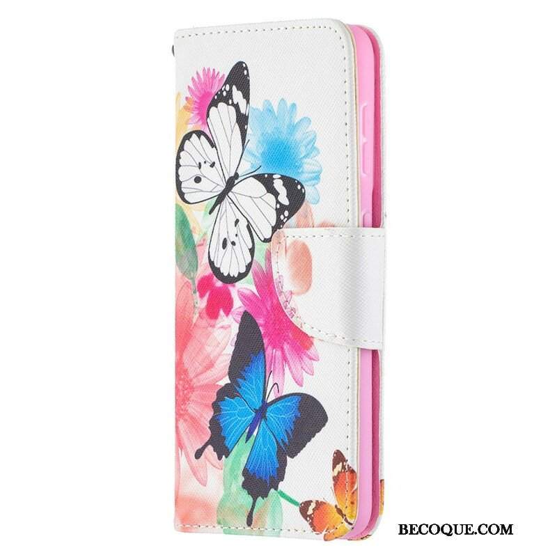 Etui Folio do Samsung Galaxy S21 5G Malowane Motyle I Kwiaty