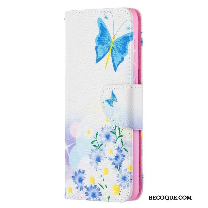 Etui Folio do Samsung Galaxy S21 5G Malowane Motyle I Kwiaty