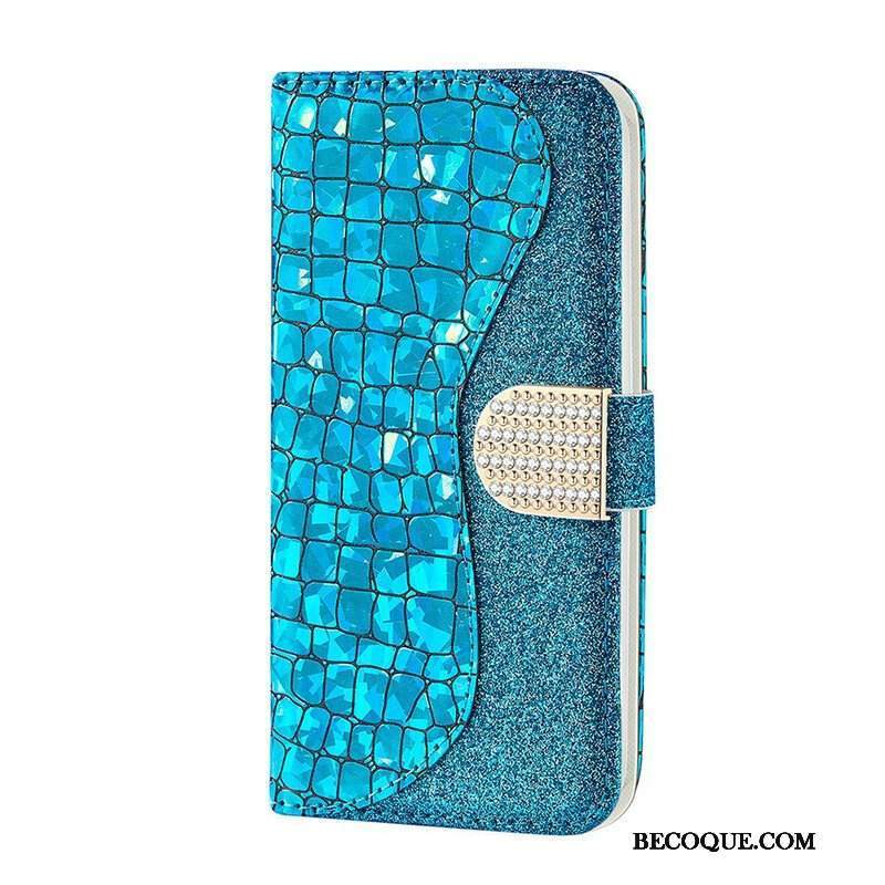 Etui Folio do Samsung Galaxy S21 FE Krokodyle Diamenty