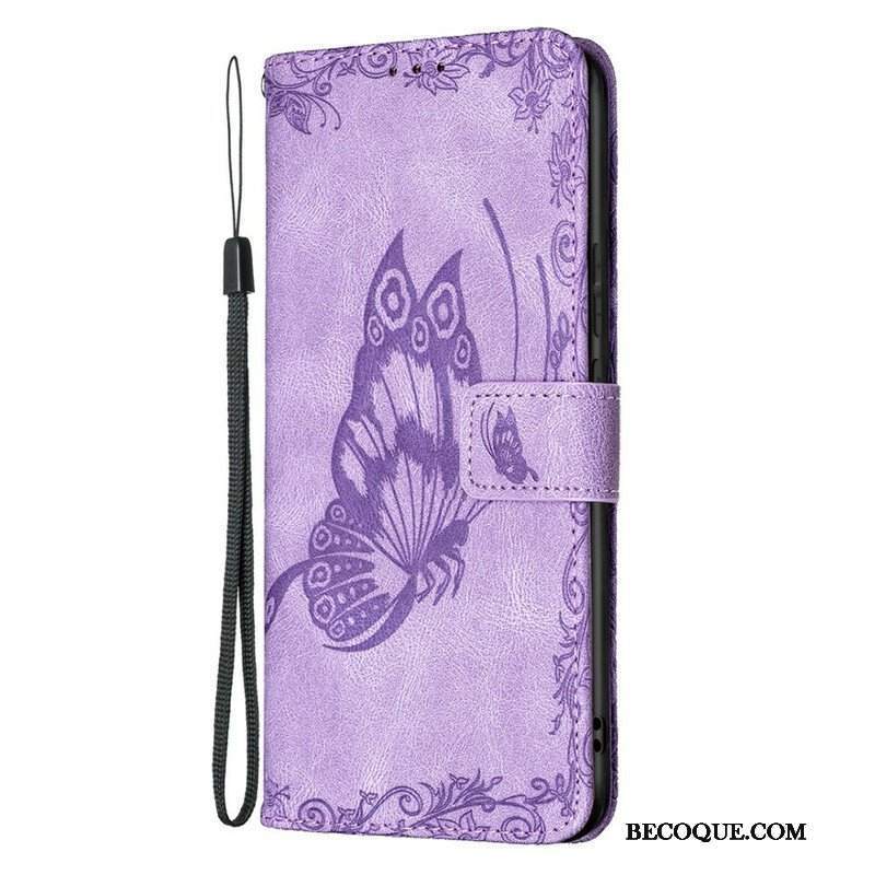 Etui Folio do Samsung Galaxy S21 FE z Łańcuch Barokowy Motyl Z Paskami