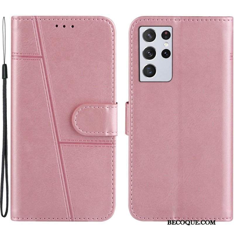 Etui Folio do Samsung Galaxy S21 Ultra 5G z Łańcuch Pasek Z Efektem Skóry Ekologicznej