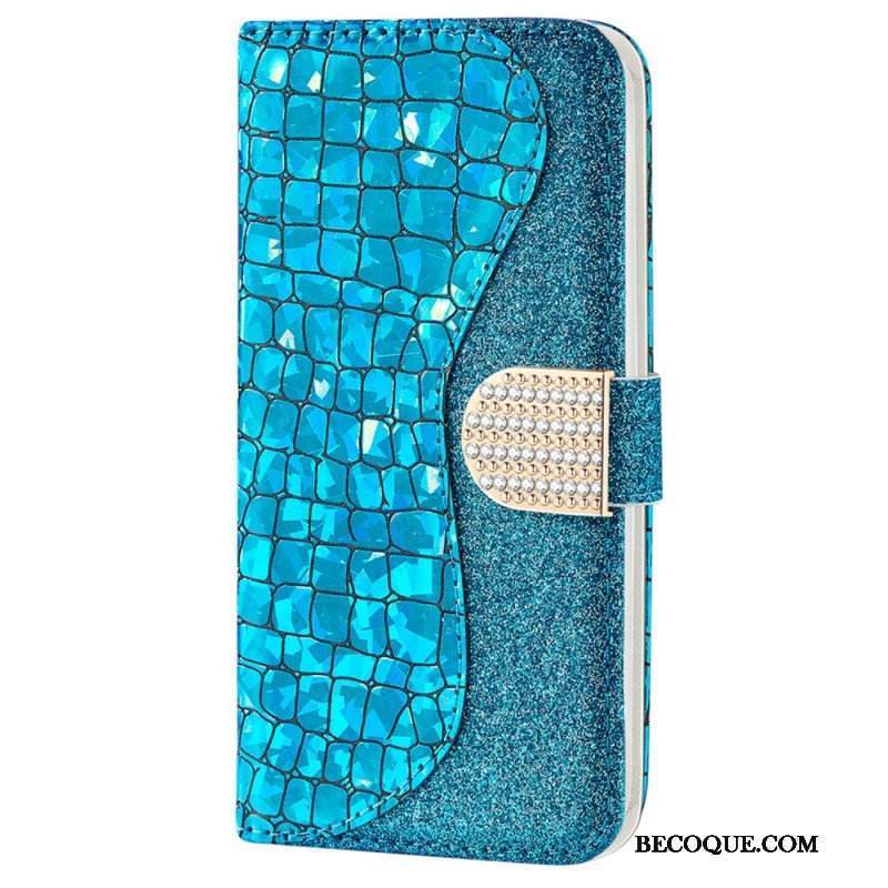 Etui Folio do Samsung Galaxy S22 5G Krokodyle Diamenty