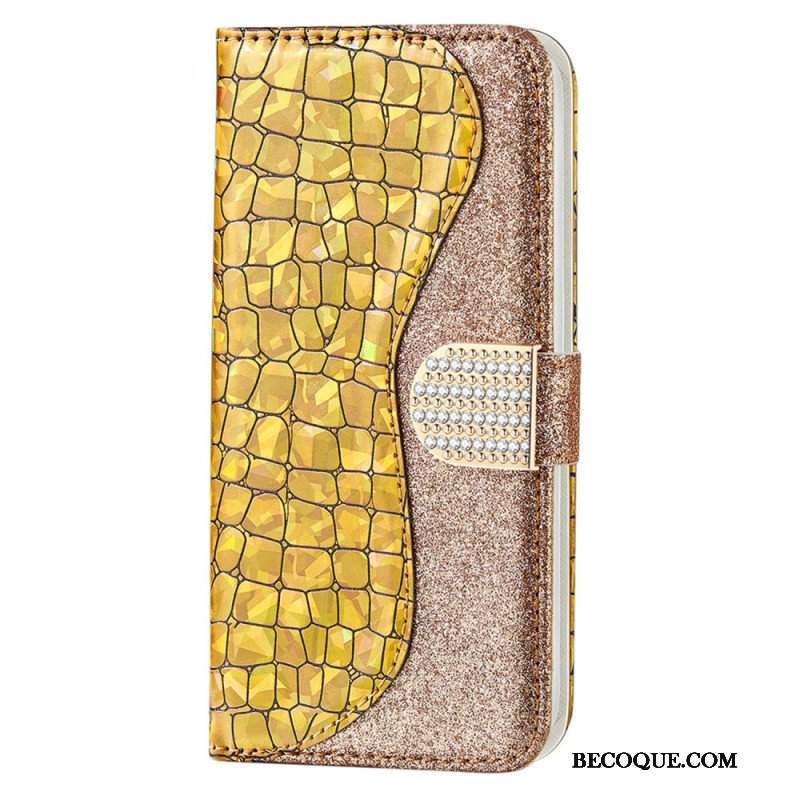 Etui Folio do Samsung Galaxy S22 5G Krokodyle Diamenty