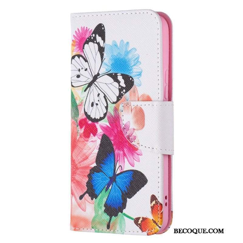 Etui Folio do Samsung Galaxy S22 5G Malowane Motyle I Kwiaty