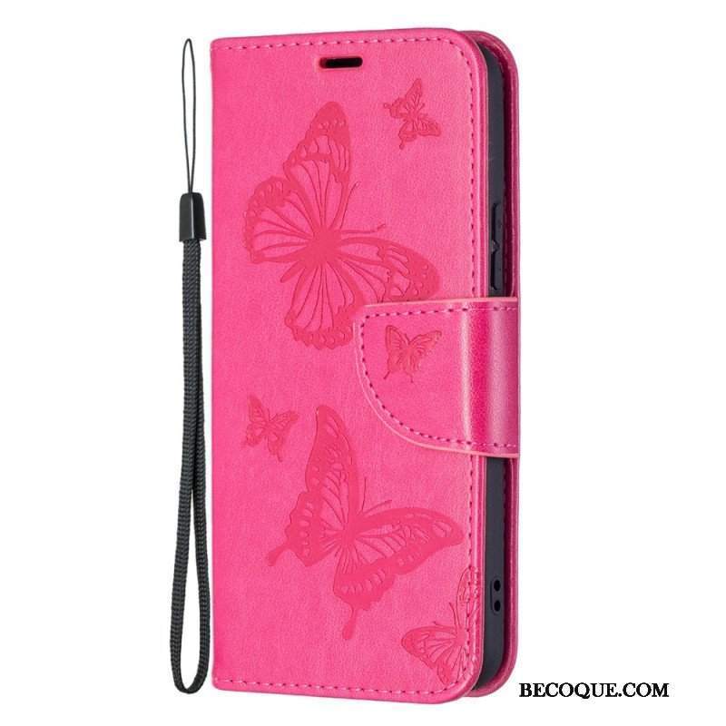 Etui Folio do Samsung Galaxy S22 5G Motyle W Locie Z Smyczą