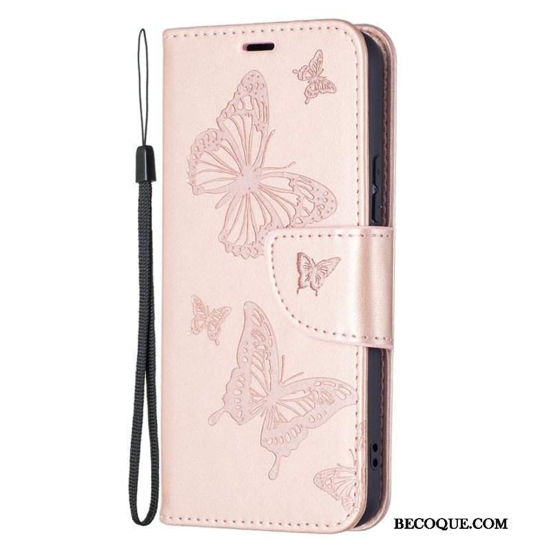 Etui Folio do Samsung Galaxy S22 5G Motyle W Locie Z Smyczą