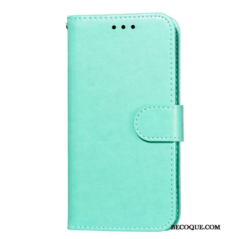 Etui Folio do Samsung Galaxy S22 5G z Łańcuch Pasek W Jednolitym Kolorze