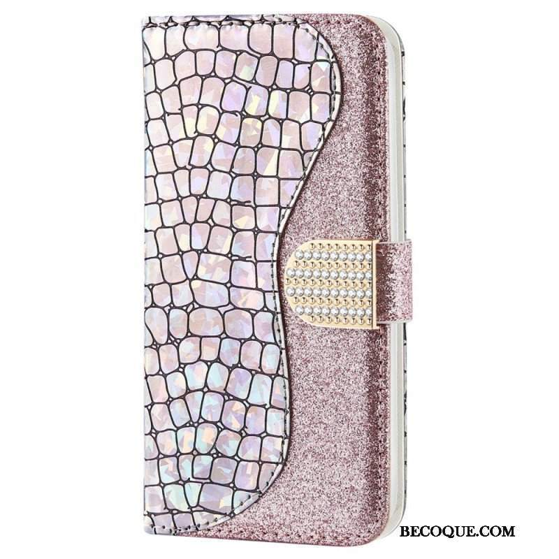 Etui Folio do Samsung Galaxy S22 Plus 5G Krokodyle Diamenty