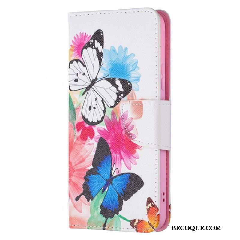 Etui Folio do Samsung Galaxy S22 Plus 5G Malowane Motyle I Kwiaty