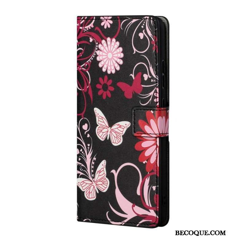 Etui Folio do Samsung Galaxy S22 Plus 5G Motyle I Kwiaty