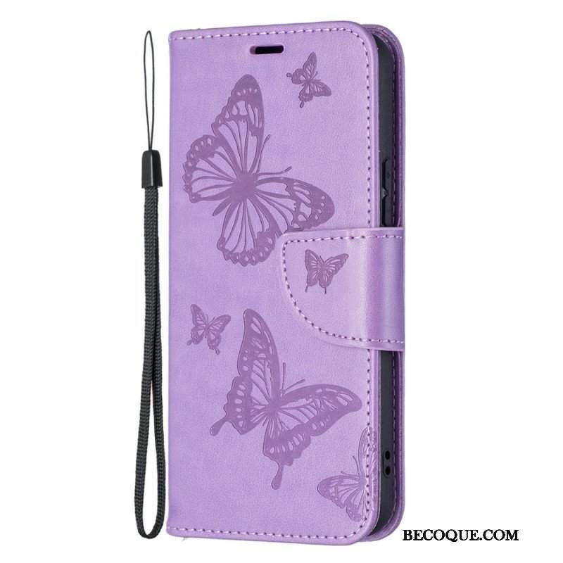 Etui Folio do Samsung Galaxy S22 Plus 5G Motyle W Locie Z Smyczą