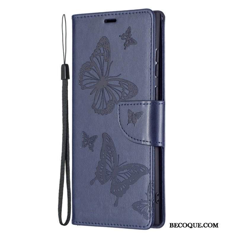 Etui Folio do Samsung Galaxy S22 Ultra 5G Motyle W Locie Z Smyczą