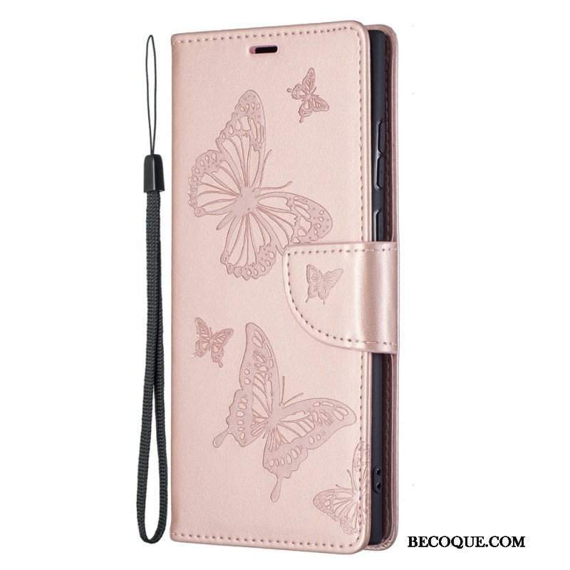 Etui Folio do Samsung Galaxy S22 Ultra 5G Motyle W Locie Z Smyczą