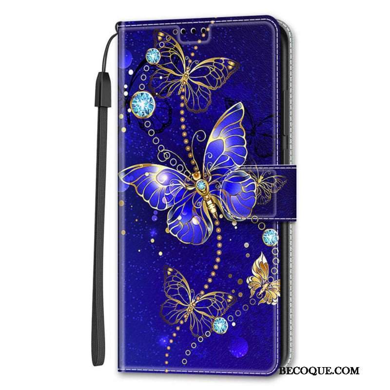 Etui Folio do Samsung Galaxy S22 Ultra 5G z Łańcuch Wachlarz Motyli Na Pasku