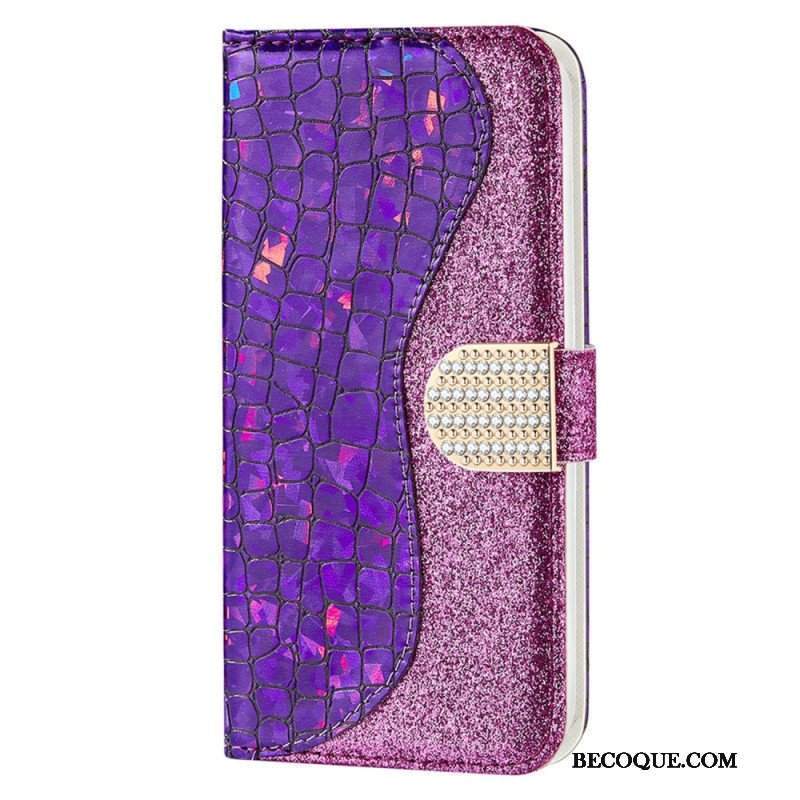 Etui Folio do Samsung Galaxy S23 5G Krokodyle Diamenty