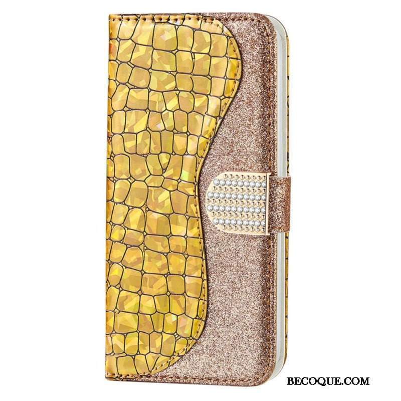 Etui Folio do Samsung Galaxy S23 5G Krokodyle Diamenty