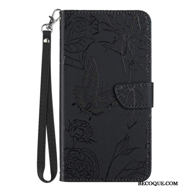 Etui Folio do Samsung Galaxy S23 5G Motyl Ze Smyczą