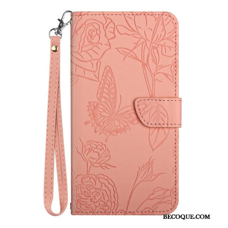 Etui Folio do Samsung Galaxy S23 5G Motyl Ze Smyczą