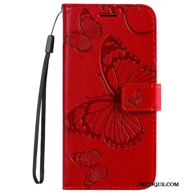 Etui Folio do Samsung Galaxy S23 5G z Łańcuch Gigantyczne Motyle Paskowe