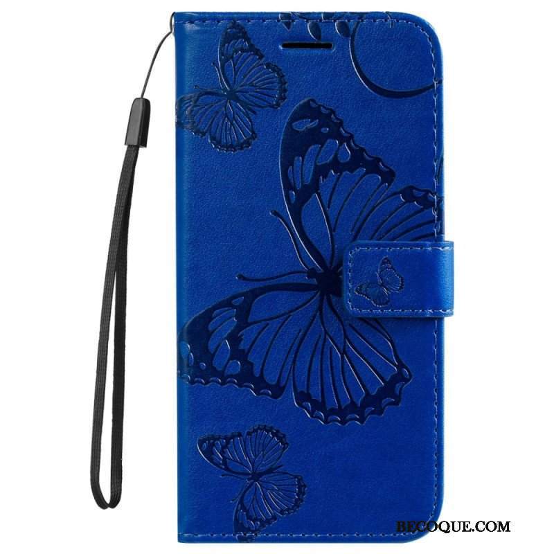 Etui Folio do Samsung Galaxy S23 5G z Łańcuch Gigantyczne Motyle Paskowe