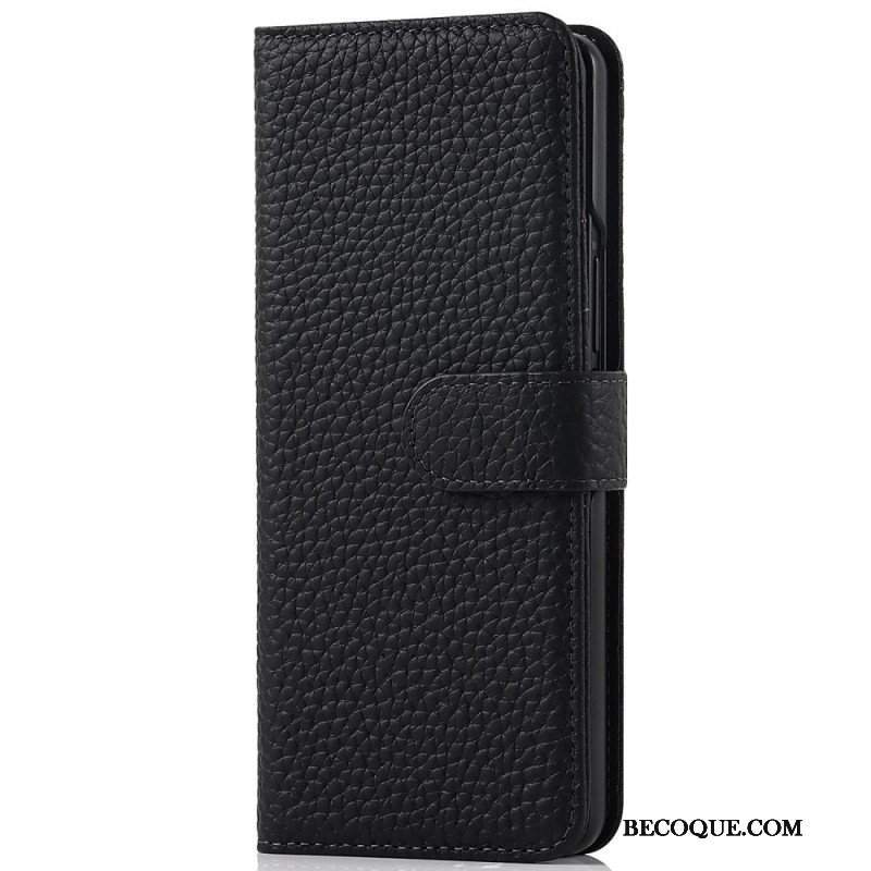 Etui Folio do Samsung Galaxy Z Fold 3 5G Oryginalna Skórzana Obsadka Do Pióra Litchi