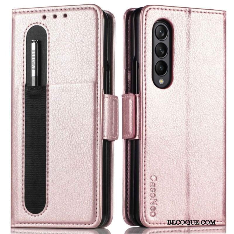 Etui Folio do Samsung Galaxy Z Fold 4 Otwór Na Długopis Liczi Ze Sztucznej Skóry Caseneo