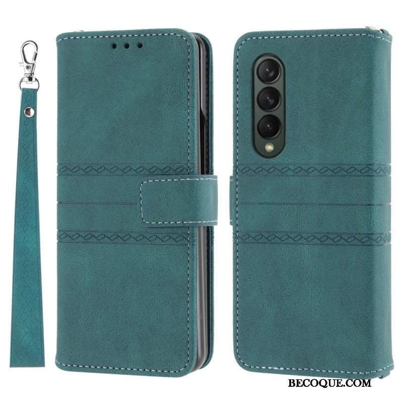 Etui Folio do Samsung Galaxy Z Fold 4 Wzór Paska Ze Sztucznej Skóry