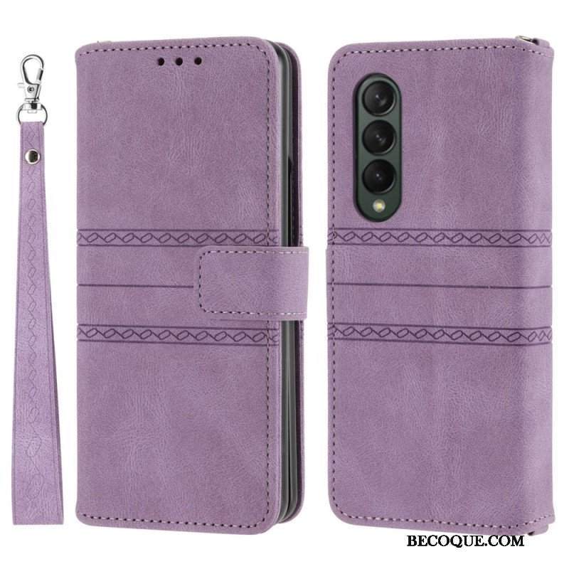 Etui Folio do Samsung Galaxy Z Fold 4 Wzór Paska Ze Sztucznej Skóry