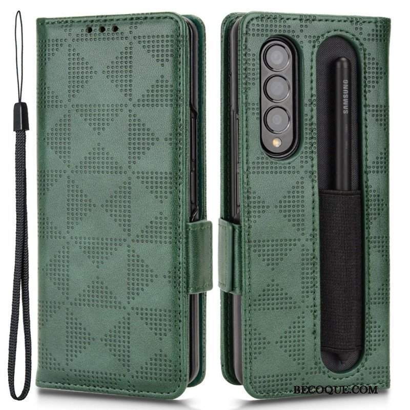 Etui Folio do Samsung Galaxy Z Fold 4 Wzór Perforowane Trójkąty Smycz