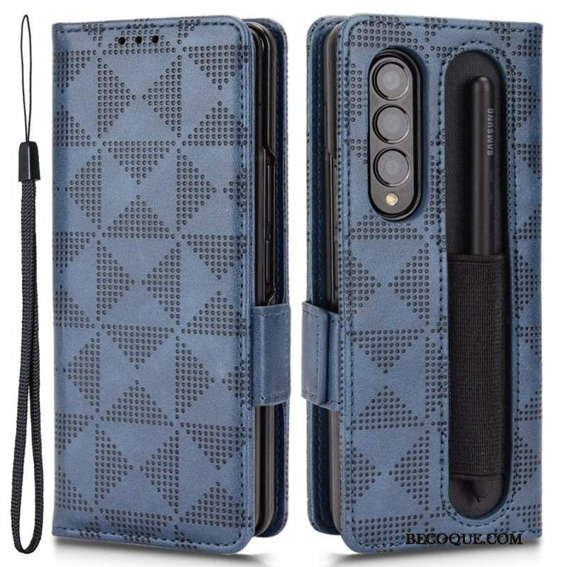 Etui Folio do Samsung Galaxy Z Fold 4 Wzór Perforowane Trójkąty Smycz