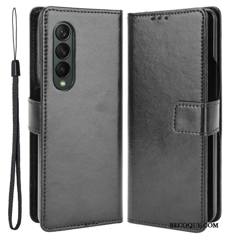 Etui Folio do Samsung Galaxy Z Fold 4 z Łańcuch Klasyczna Gładka Sztuczna Skóra Z Paskami