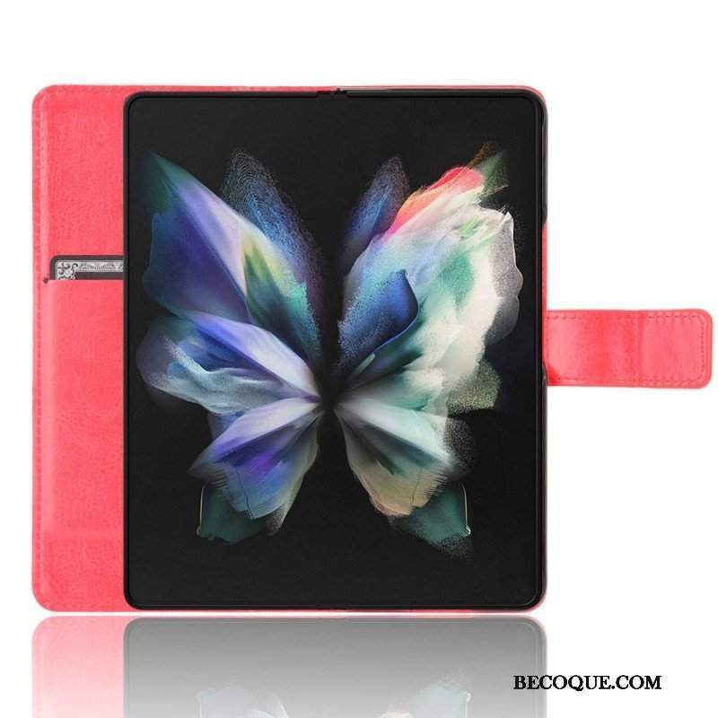 Etui Folio do Samsung Galaxy Z Fold 4 z Łańcuch Klasyczna Gładka Sztuczna Skóra Z Paskami