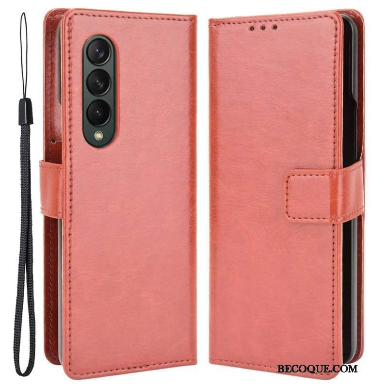 Etui Folio do Samsung Galaxy Z Fold 4 z Łańcuch Klasyczna Gładka Sztuczna Skóra Z Paskami