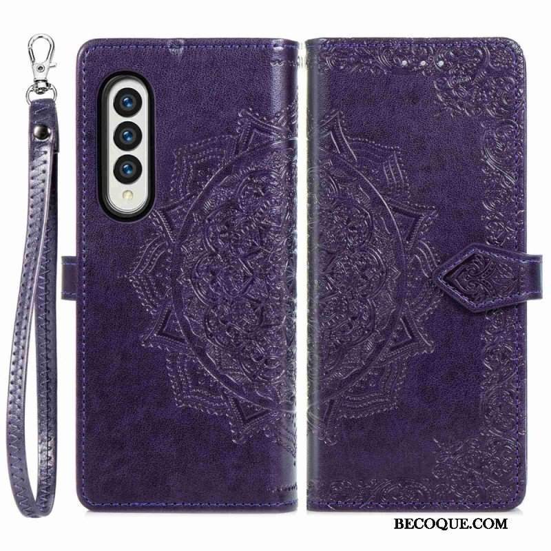 Etui Folio do Samsung Galaxy Z Fold 4 z Łańcuch Średniowieczna Mandala Z Paskami