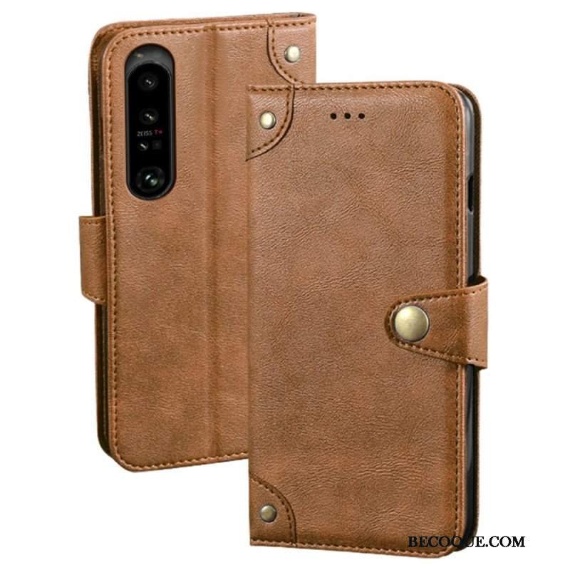 Etui Folio do Sony Xperia 1 IV Styl Skórzany Z Nitami Idewei