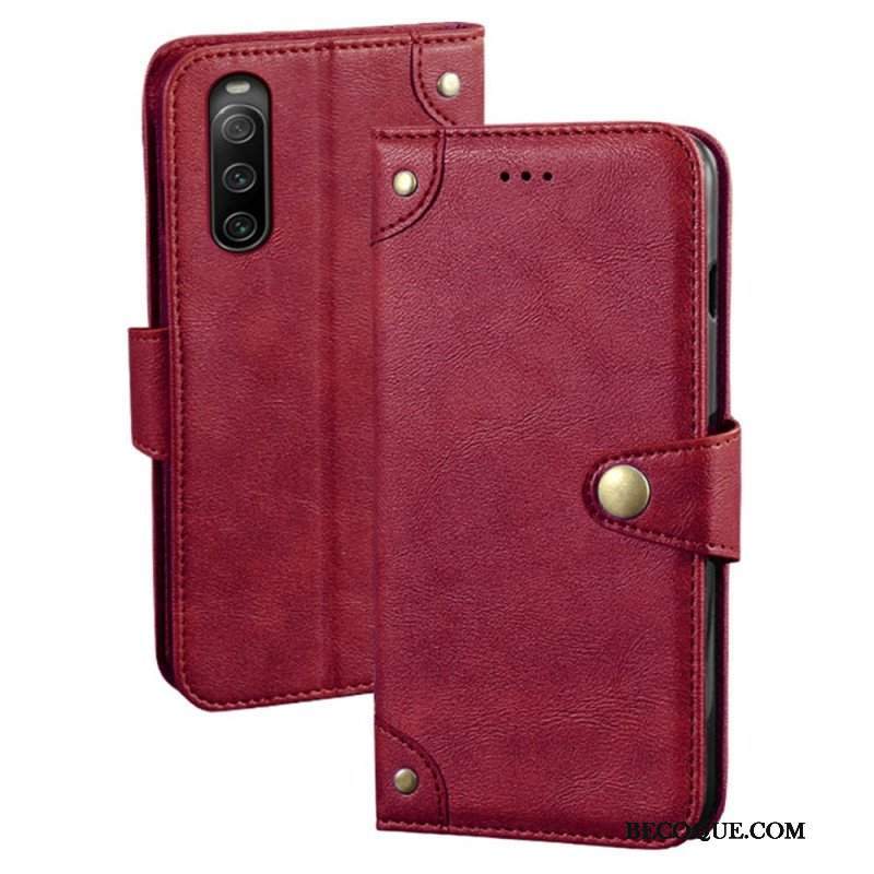 Etui Folio do Sony Xperia 10 IV Styl Skórzany Z Nitami Idewei