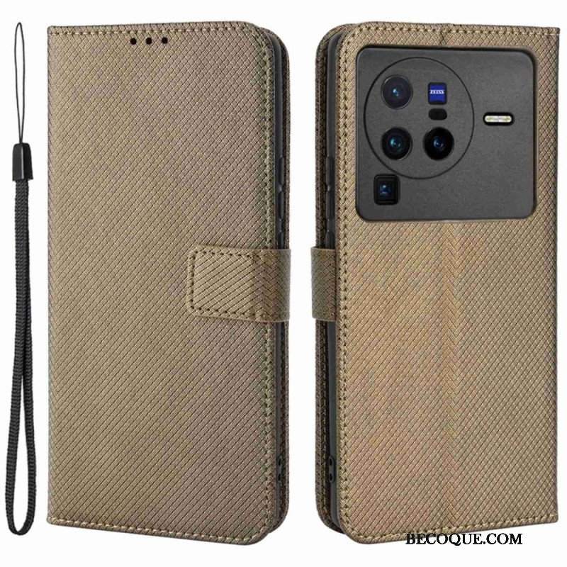 Etui Folio do Vivo X80 Pro z Łańcuch Pasek Z Włókna Węglowego